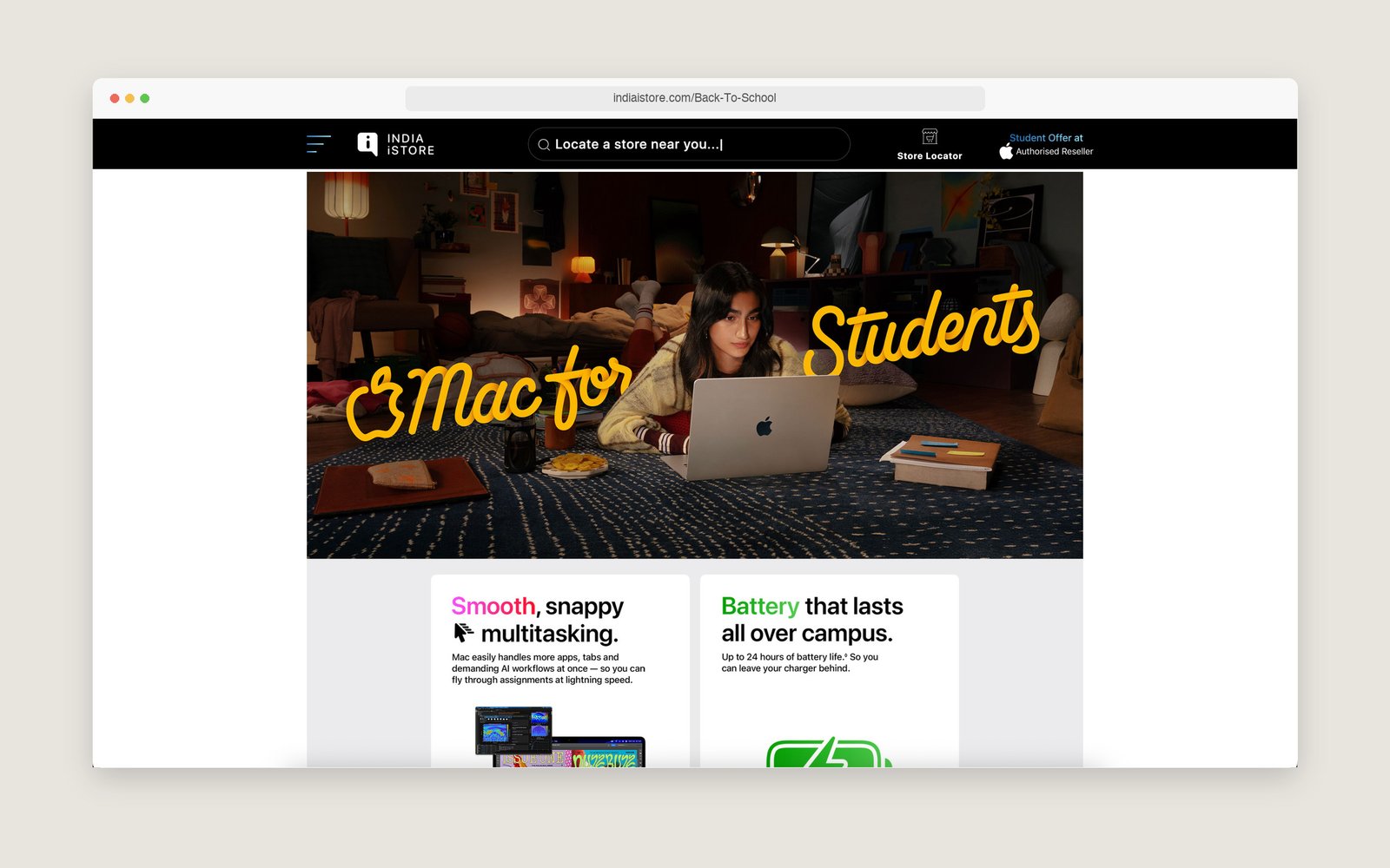 Mac for Students 2026 campaign on the India iStore website